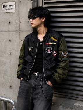 Imperious MA-1 Bomber Jacket 2XL Black Olive Military Patch Streetwear Y2K